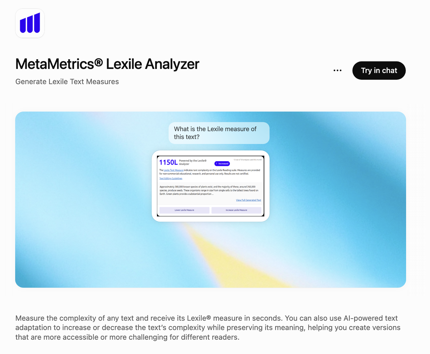 Image of the Lexile Analyzer store page